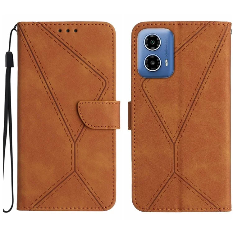 HT05 For Motorola Moto G34 5G Case Skin-touch Leather Imprinted Lines Phone Cover