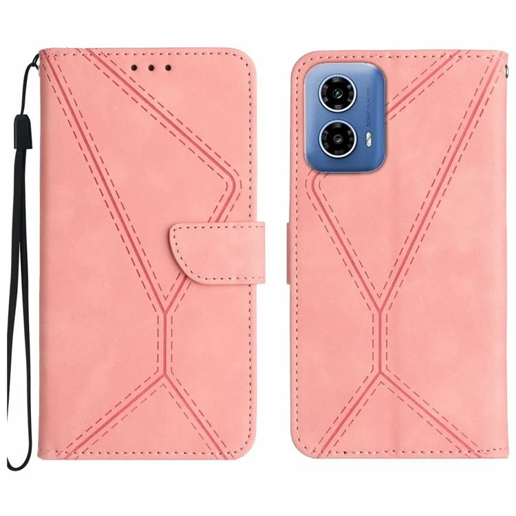 HT05 For Motorola Moto G34 5G Case Skin-touch Leather Imprinted Lines Phone Cover
