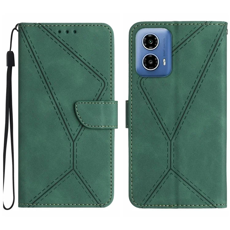 HT05 For Motorola Moto G34 5G Case Skin-touch Leather Imprinted Lines Phone Cover