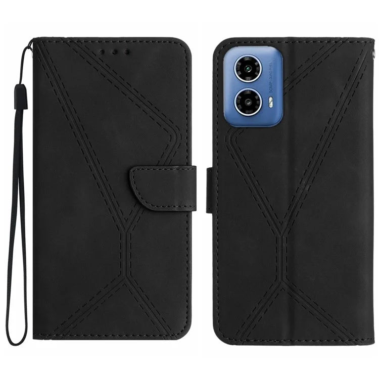 HT05 For Motorola Moto G34 5G Case Skin-touch Leather Imprinted Lines Phone Cover