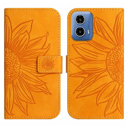 HT04 For Motorola Moto G34 5G Leather Case Sunflower Pattern Phone Cover with Crossbody Strap