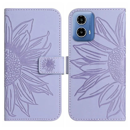 HT04 For Motorola Moto G34 5G Leather Case Sunflower Pattern Phone Cover with Crossbody Strap