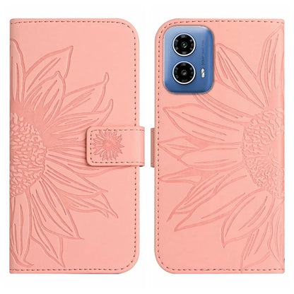 HT04 For Motorola Moto G34 5G Leather Case Sunflower Pattern Phone Cover with Crossbody Strap