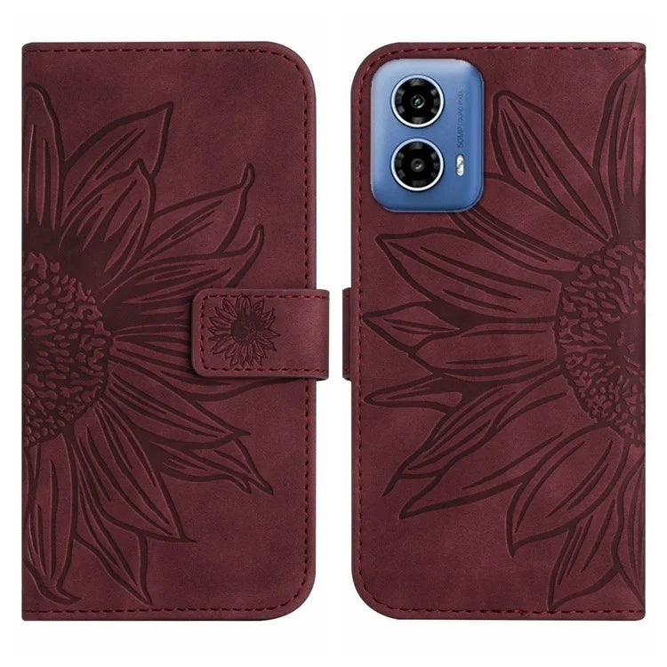 HT04 For Motorola Moto G34 5G Leather Case Sunflower Pattern Phone Cover with Crossbody Strap