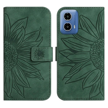HT04 For Motorola Moto G34 5G Leather Case Sunflower Pattern Phone Cover with Crossbody Strap