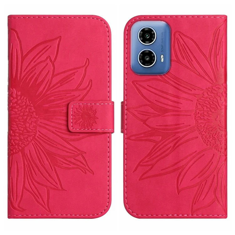 HT04 For Motorola Moto G34 5G Leather Case Sunflower Pattern Phone Cover with Crossbody Strap