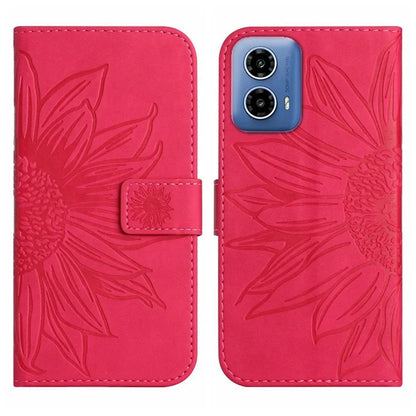 HT04 For Motorola Moto G34 5G Leather Case Sunflower Pattern Phone Cover with Crossbody Strap