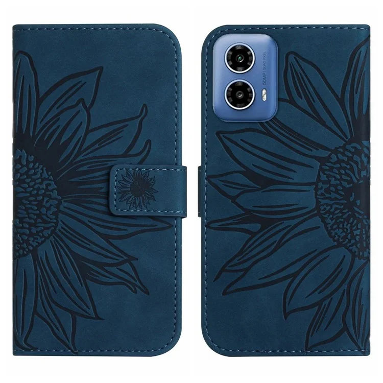 HT04 For Motorola Moto G34 5G Leather Case Sunflower Pattern Phone Cover with Crossbody Strap