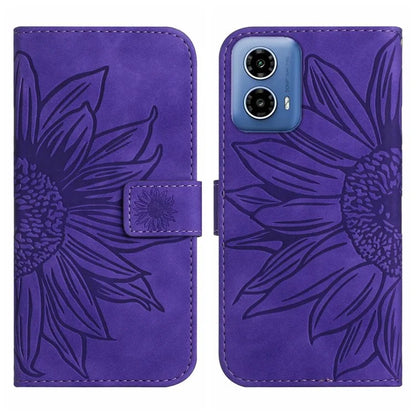 HT04 For Motorola Moto G34 5G Leather Case Sunflower Pattern Phone Cover with Crossbody Strap