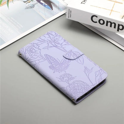 HT03 For Motorola Moto G34 5G Case Leather Butterfly Flower Pattern Cover with Hand Strap
