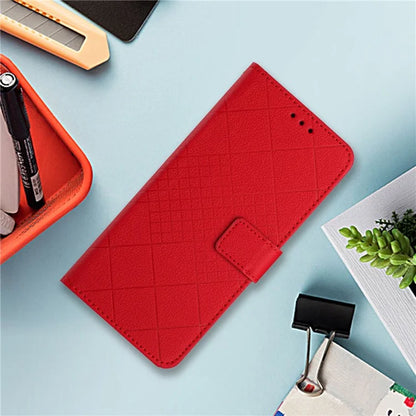 HT06 For Motorola Moto G34 5G Case Rhombus Pattern Leather Cover with Wrist Strap