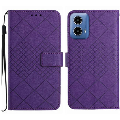 HT06 For Motorola Moto G34 5G Case Rhombus Pattern Leather Cover with Wrist Strap