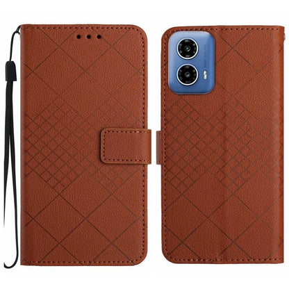 HT06 For Motorola Moto G34 5G Case Rhombus Pattern Leather Cover with Wrist Strap