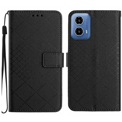 HT06 For Motorola Moto G34 5G Case Rhombus Pattern Leather Cover with Wrist Strap