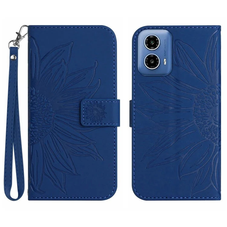 HT04 For Motorola Moto G34 5G Wallet Phone Folio Case Sunflower Pattern Imprinted