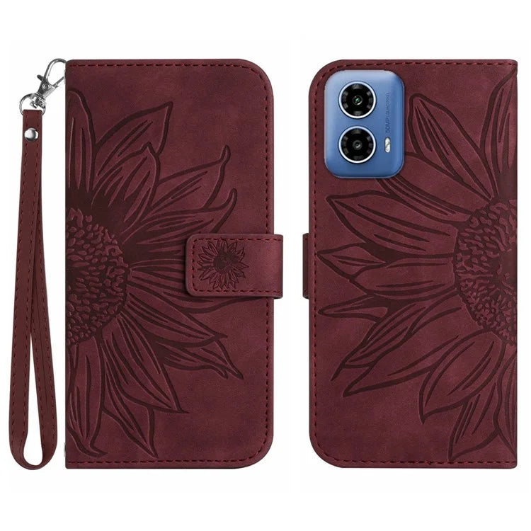 HT04 For Motorola Moto G34 5G Wallet Phone Folio Case Sunflower Pattern Imprinted