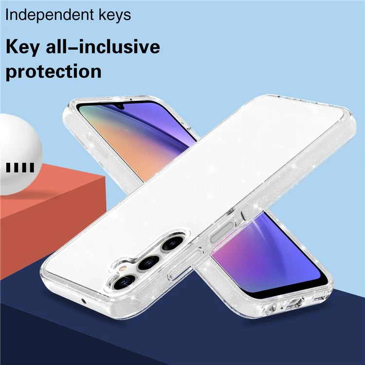 Cell Phone Cover for Samsung Galaxy A55 5G Case PC+TPU Anti-scratch Sparkly Glitter Mobile Shell