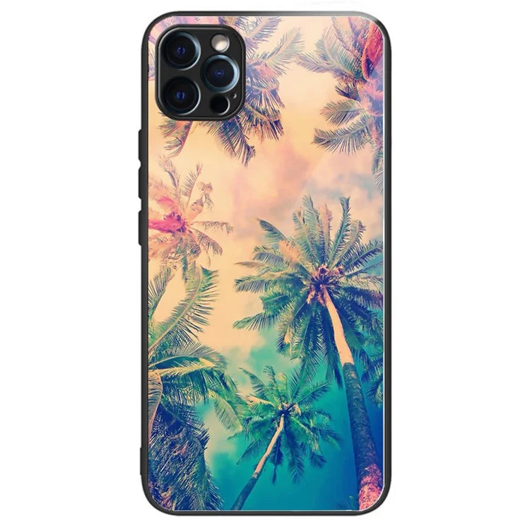 For iPhone 15 Pro Max Tempered Glass+TPU Case Pattern Printed Phone Cover