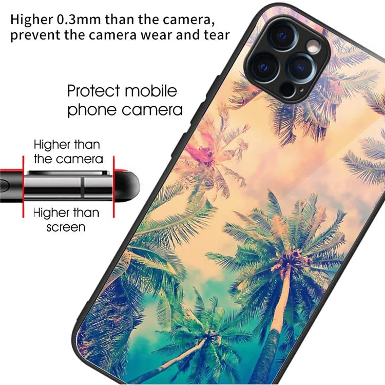 For iPhone 15 Pro Max Tempered Glass+TPU Case Pattern Printed Phone Cover