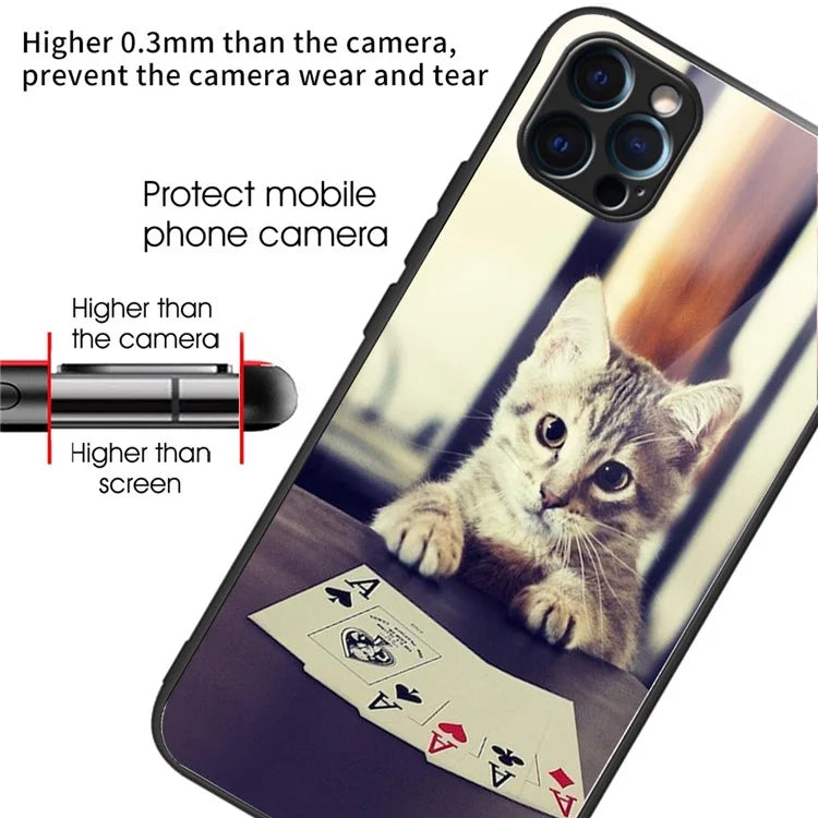 For iPhone 15 Pro Max Tempered Glass+TPU Case Pattern Printed Phone Cover