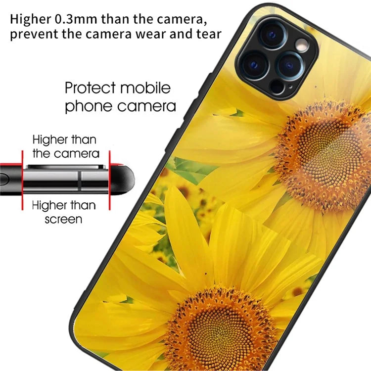For iPhone 15 Pro Max Tempered Glass+TPU Case Pattern Printed Phone Cover