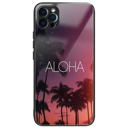 For iPhone 15 Pro Max Tempered Glass+TPU Case Pattern Printed Phone Cover