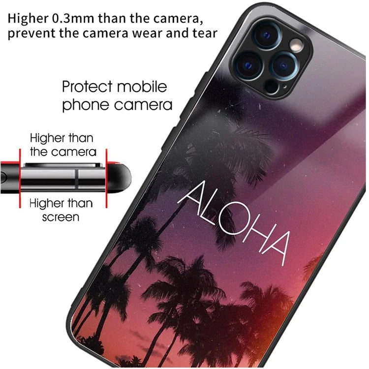 For iPhone 15 Pro Max Tempered Glass+TPU Case Pattern Printed Phone Cover
