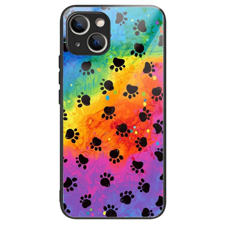 For iPhone 15 Tempered Glass Case Pattern Printing Phone Cover Drop-proof