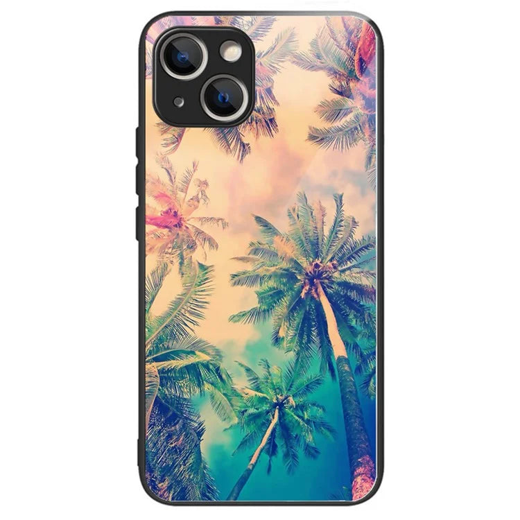 For iPhone 15 Tempered Glass Case Pattern Printing Phone Cover Drop-proof