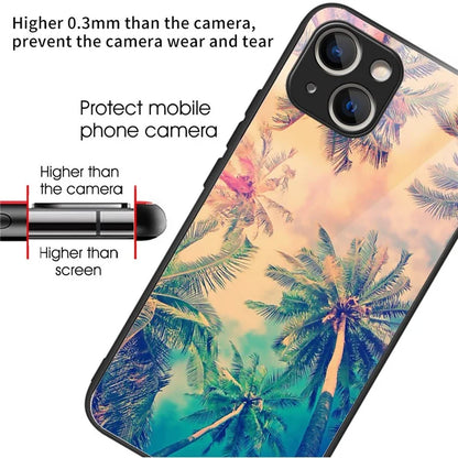 For iPhone 15 Tempered Glass Case Pattern Printing Phone Cover Drop-proof