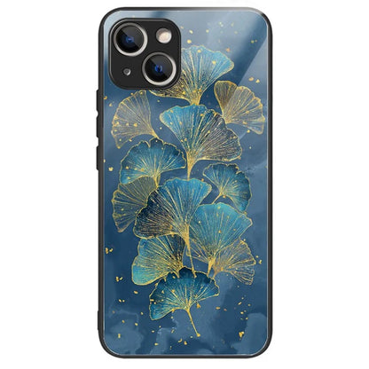 For iPhone 15 Tempered Glass Case Pattern Printing Phone Cover Drop-proof