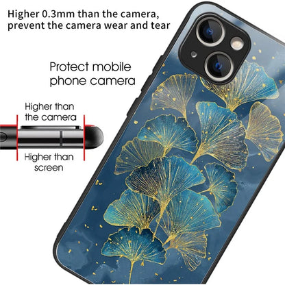 For iPhone 15 Tempered Glass Case Pattern Printing Phone Cover Drop-proof