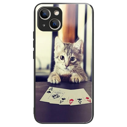 For iPhone 15 Tempered Glass Case Pattern Printing Phone Cover Drop-proof