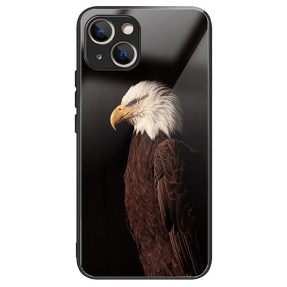For iPhone 15 Tempered Glass Case Pattern Printing Phone Cover Drop-proof