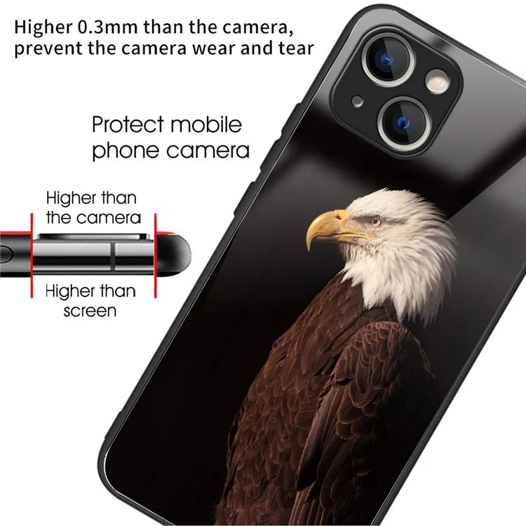 For iPhone 15 Tempered Glass Case Pattern Printing Phone Cover Drop-proof