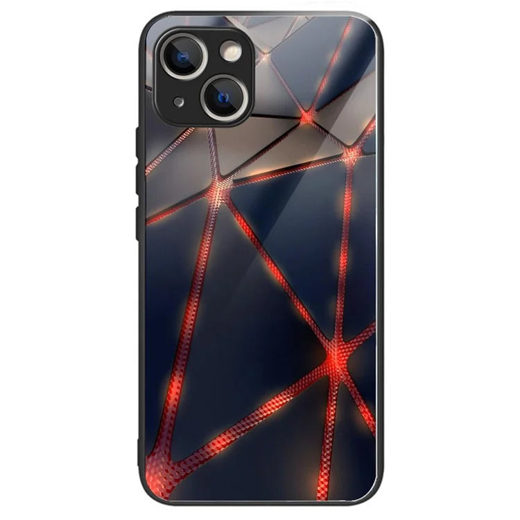 For iPhone 15 Tempered Glass Case Pattern Printing Phone Cover Drop-proof