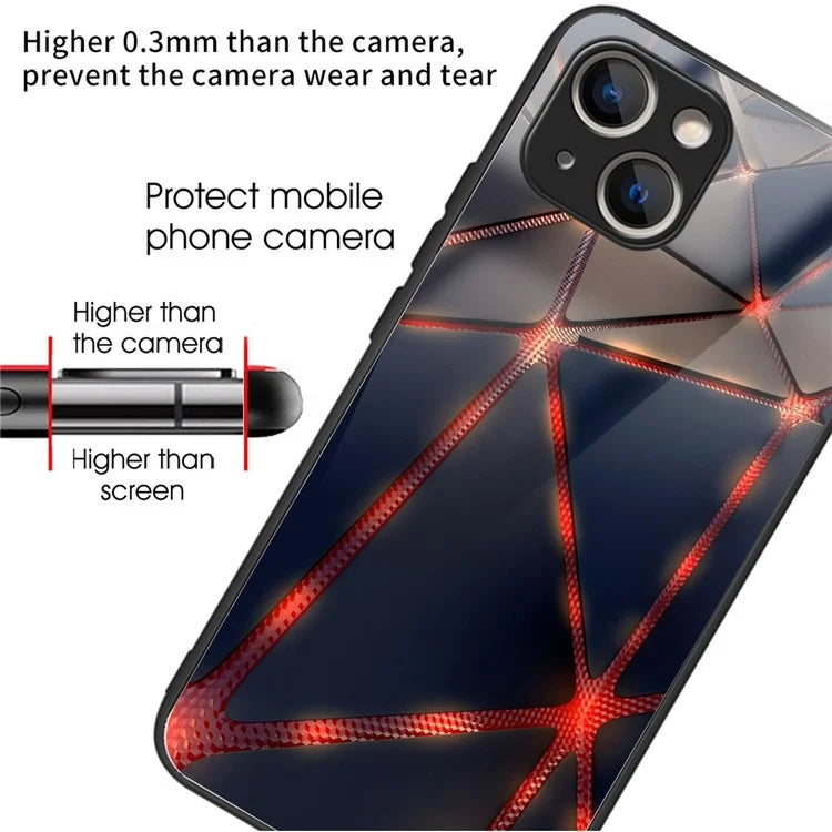 For iPhone 15 Tempered Glass Case Pattern Printing Phone Cover Drop-proof