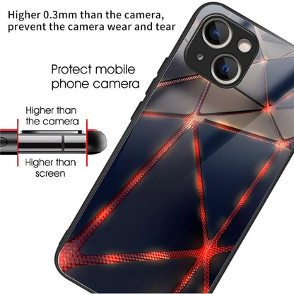 For iPhone 15 Tempered Glass Case Pattern Printing Phone Cover Drop-proof