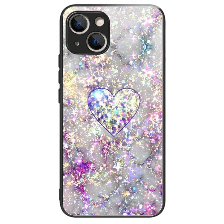 For iPhone 15 Tempered Glass Case Pattern Printing Phone Cover Drop-proof
