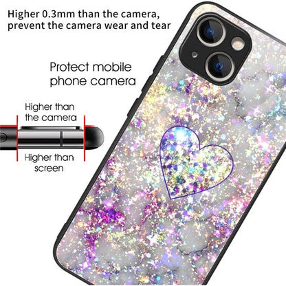 For iPhone 15 Tempered Glass Case Pattern Printing Phone Cover Drop-proof
