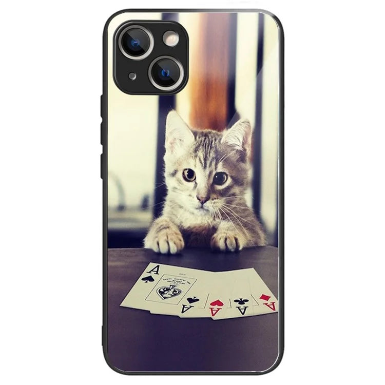 For iPhone 15 Tempered Glass Case Pattern Printing Phone Cover Drop-proof