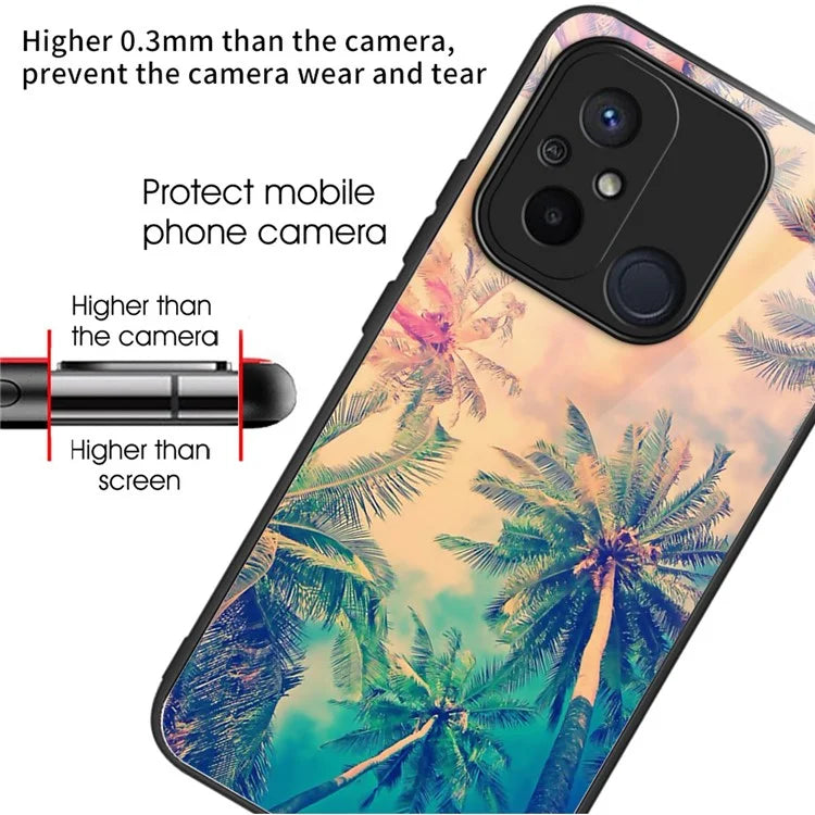 For Xiaomi Redmi 12C 4G Tempered Glass Case Pattern Printing Shockproof Phone Cover
