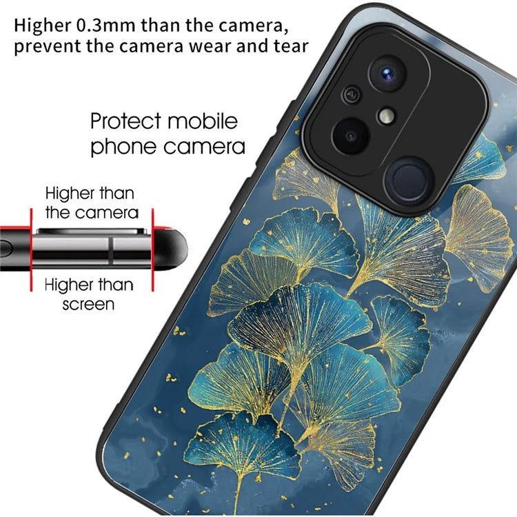 For Xiaomi Redmi 12C 4G Tempered Glass Case Pattern Printing Shockproof Phone Cover