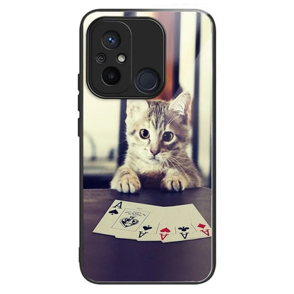 For Xiaomi Redmi 12C 4G Tempered Glass Case Pattern Printing Shockproof Phone Cover