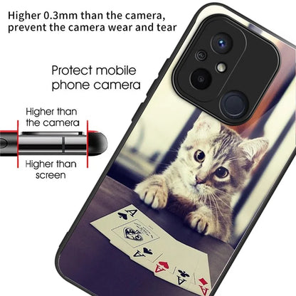 For Xiaomi Redmi 12C 4G Tempered Glass Case Pattern Printing Shockproof Phone Cover