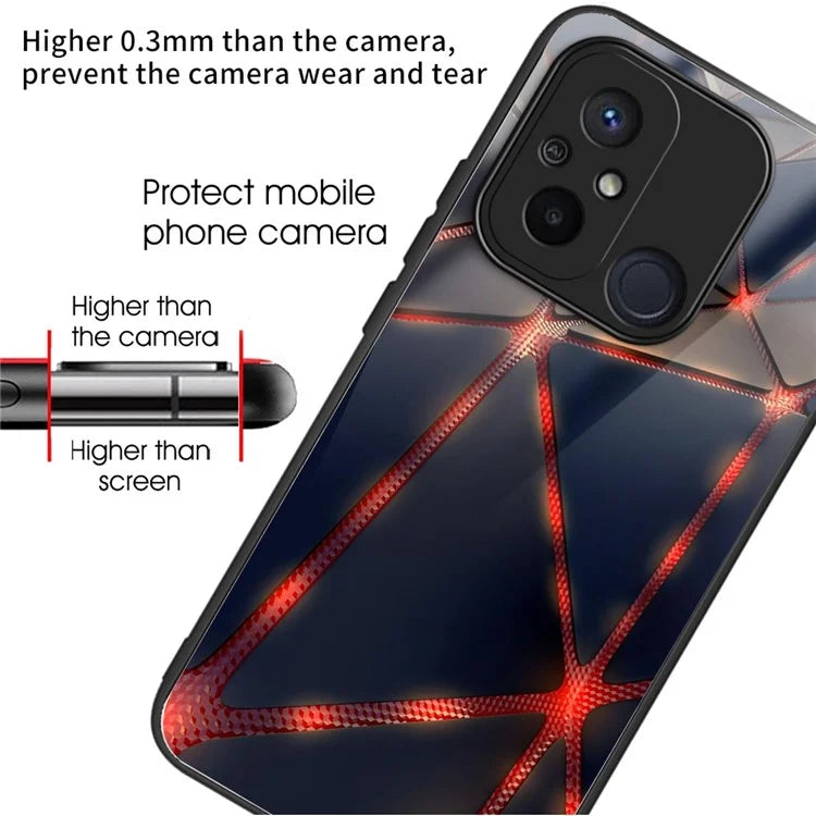 For Xiaomi Redmi 12C 4G Tempered Glass Case Pattern Printing Shockproof Phone Cover