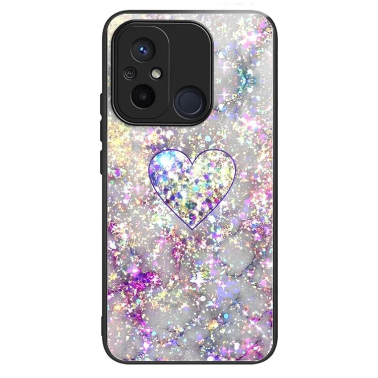 For Xiaomi Redmi 12C 4G Tempered Glass Case Pattern Printing Shockproof Phone Cover