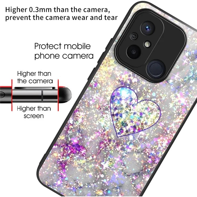 For Xiaomi Redmi 12C 4G Tempered Glass Case Pattern Printing Shockproof Phone Cover