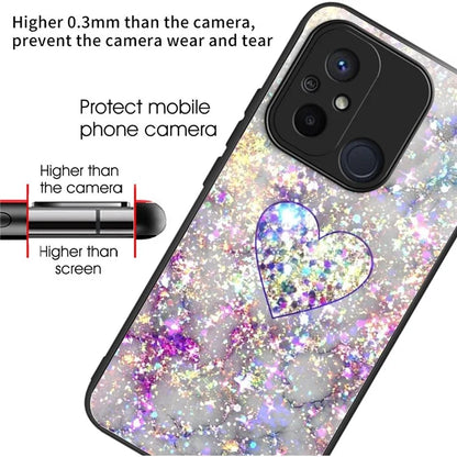 For Xiaomi Redmi 12C 4G Tempered Glass Case Pattern Printing Shockproof Phone Cover
