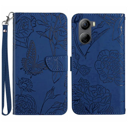 HT03 For ZTE Libero 5G IV Cell Phone Case Skin-touch Leather Cover with Butterfly Flower Pattern